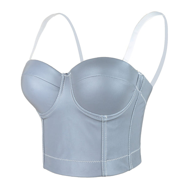 Reflective Metallic Bustier Crop Top Punk Club Party Women's Corset Top Bra - FANCYMAKE