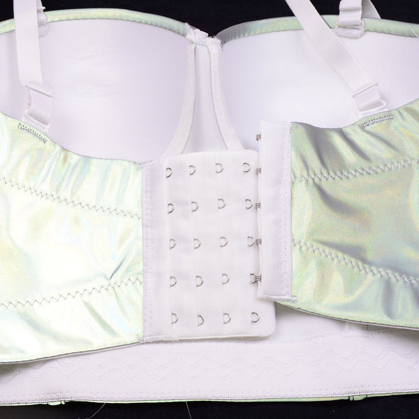 Reflective Metallic Bustier Crop Top Punk Club Party Women's Corset Top Bra - FANCYMAKE