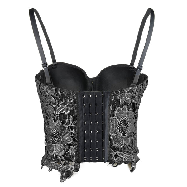 Women's Floral Lace Bustier Crop Top Gothic Corset Bra Tops Gold and Black - FANCYMAKE