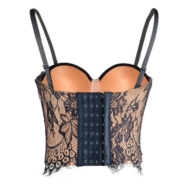 Women's Floral Lace Bustier Crop Top Gothic Corset Bra Tops Apricot - FANCYMAKE