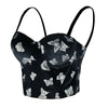 Women's Butterfly Velvet Bustier Crop Top Sexy Women Corset Top Bra Black