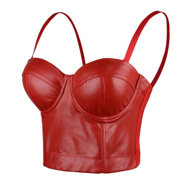 PU Leather Sexy Bustier Crop Top Bra - FANCYMAKE