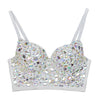 Women's Gemstone Bustier Crop Top Sexy Punk Rhinestone Corset Top Bra White