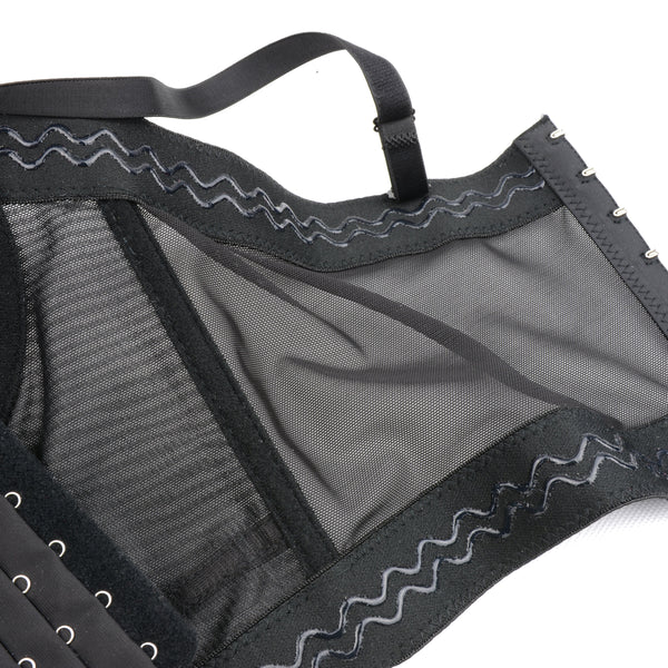 Women's Feather Tassel Rhinestone Bead Mesh Bustier Crop Top Sexy Corset Top Bralet Black - FANCYMAKE