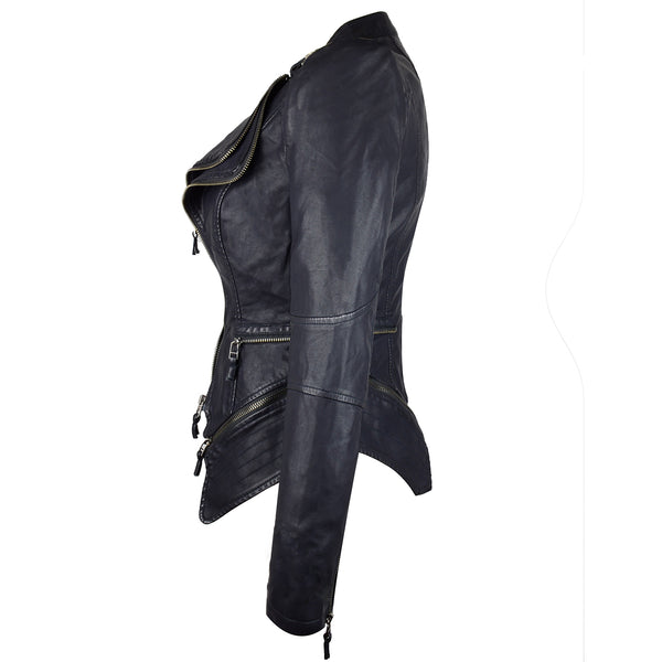 Studded Double Lapels Faux Leather Biker Jacket - FANCYMAKE