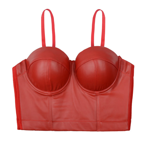 PU Leather Sexy Bustier Crop Top Bra - FANCYMAKE