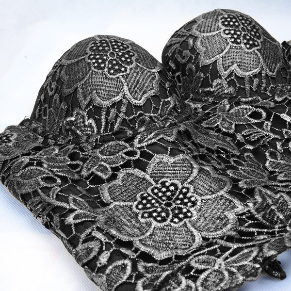 Women's Floral Lace Bustier Crop Top Gothic Corset Bra Tops Gold and Black - FANCYMAKE