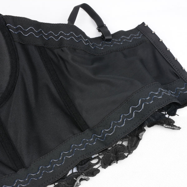 Women's Floral Lace Bustier Crop Top Gothic Corset Bra Tops Gold and Black - FANCYMAKE