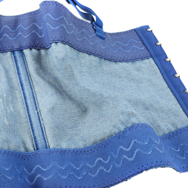 Women Criss Cross Rhinestone Denim Bustier Crop Top Corset Bra Blue - FANCYMAKE