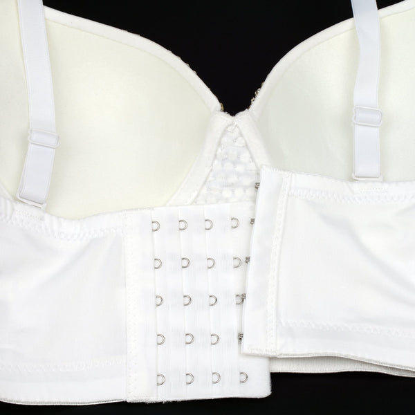 Women's Gemstone Bustier Crop Top Sexy Punk Rhinestone Corset Top Bra White - FANCYMAKE