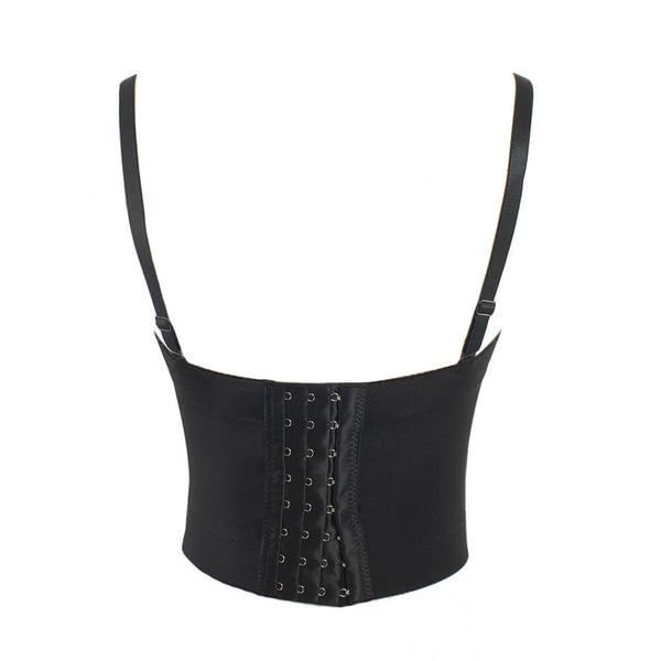 Black PU leather Rivet Women's Bustier Caged Top - FANCYMAKE