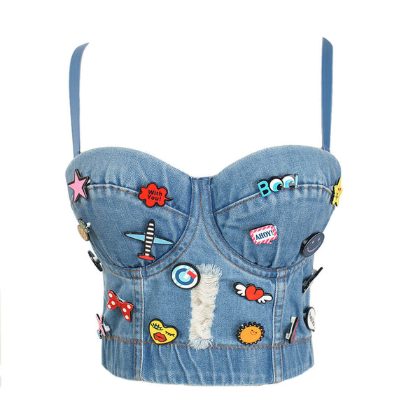 Cute Hole Cartoon Decoration Push Up Bustier Cropped Top - FANCYMAKE