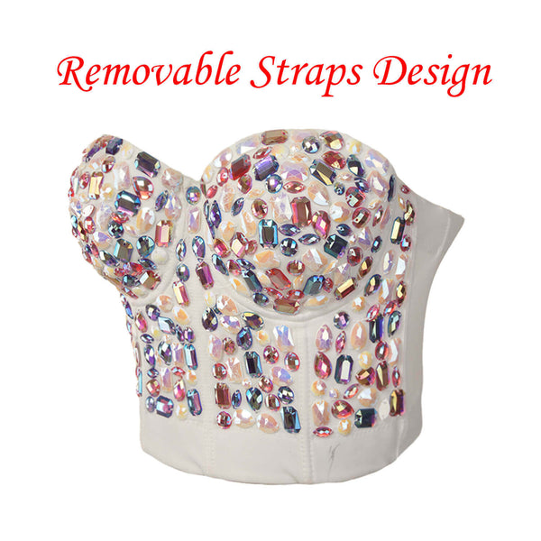 Colourful Rhinestone Bead Pearls Bustier Corset Crop Top - FANCYMAKE