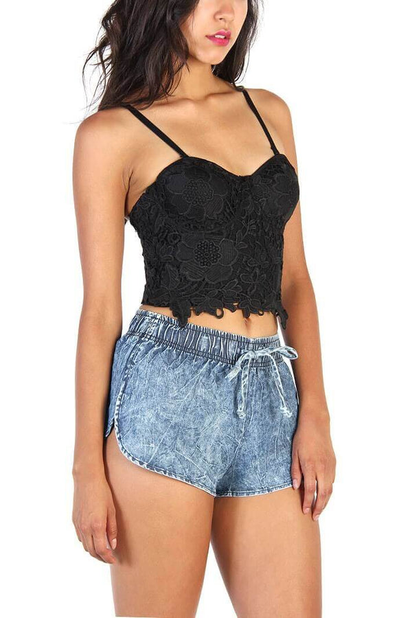 Women's Embroidery Flower Lace Bustier Crop Top - FANCYMAKE