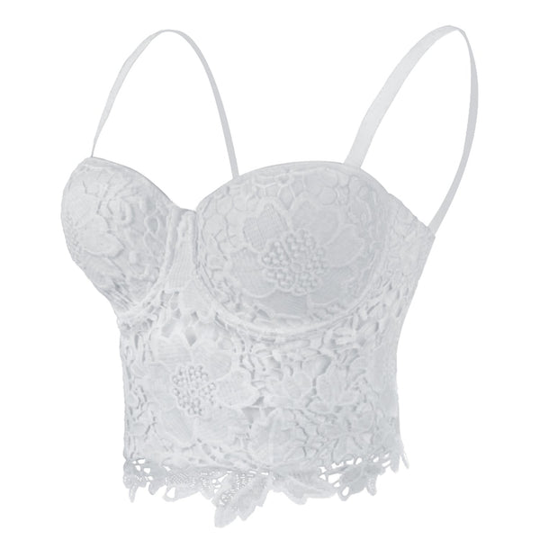 Women's Embroidery Flower Lace Bustier Crop Top