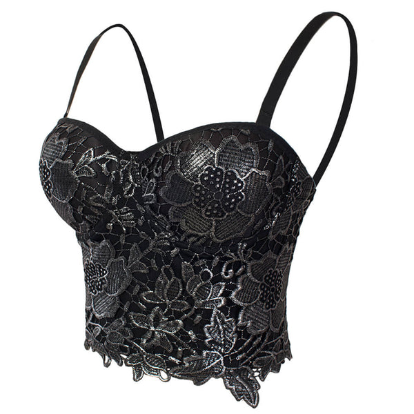 Bronzing Embroidery Lace Bustier Corset Top - FANCYMAKE