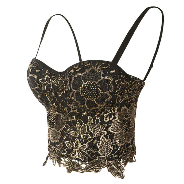 Bronzing Embroidery Lace Bustier Corset Top - FANCYMAKE