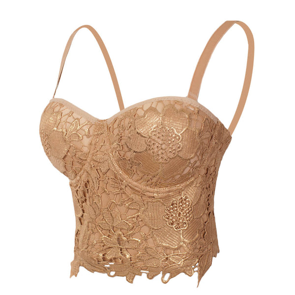 Bronzing Embroidery Lace Bustier Corset Top - FANCYMAKE