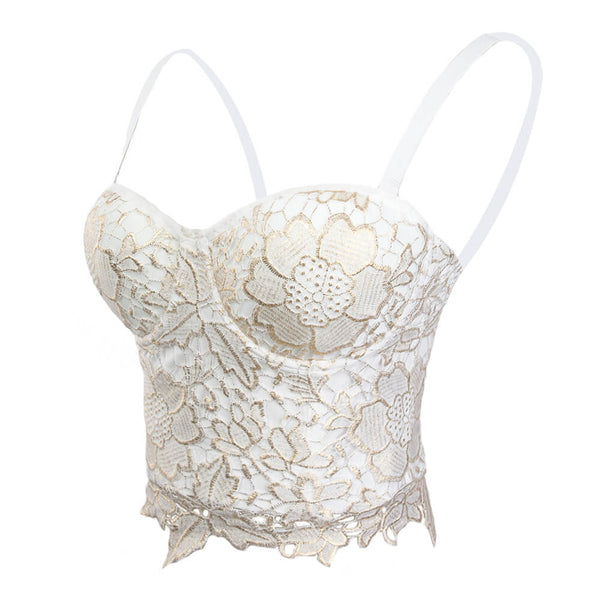 Bronzing Embroidery Lace Bustier Corset Top - FANCYMAKE