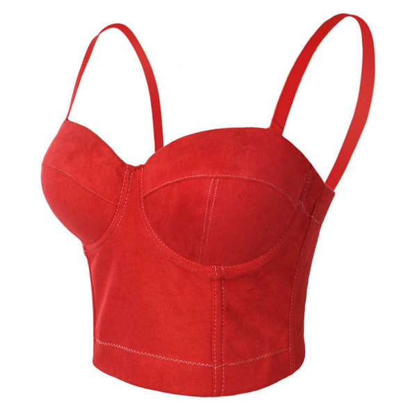 Faux Suede Leather Corset Bustier Crop Top Vest - FANCYMAKE