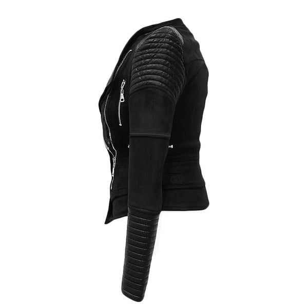Faux Suede Leather Jacket Women Coat Moto Jackets - FANCYMAKE