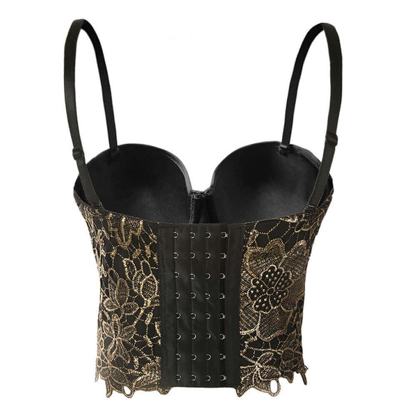 Gold Embroidery Lace Bustier Top - FANCYMAKE