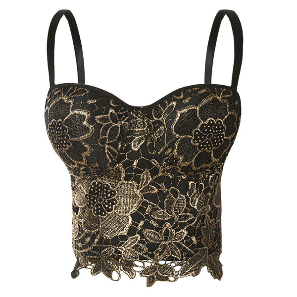 Gold Embroidery Lace Bustier Top - FANCYMAKE