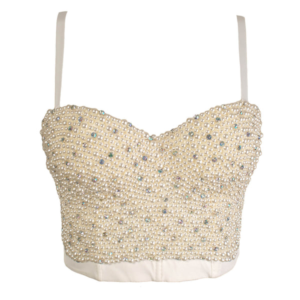 Handmade Pearls Jewel Diamond Bralet Women's Bustier Top - FANCYMAKE