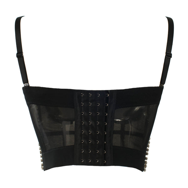 Jewel Diamond Chain Push Up Mesh Bustier Cropped Top - FANCYMAKE