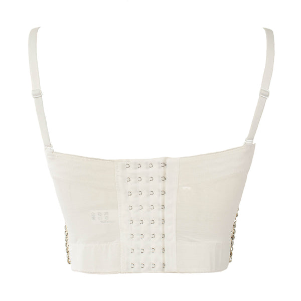 Jewel Diamond Chain Push Up Mesh Bustier Cropped Top - FANCYMAKE