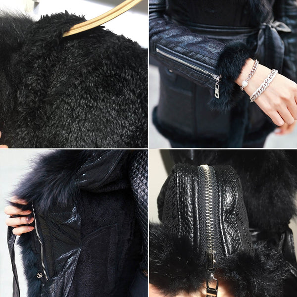 Natural Fox Fur Fleece Slim Fit Long Coat - FANCYMAKE