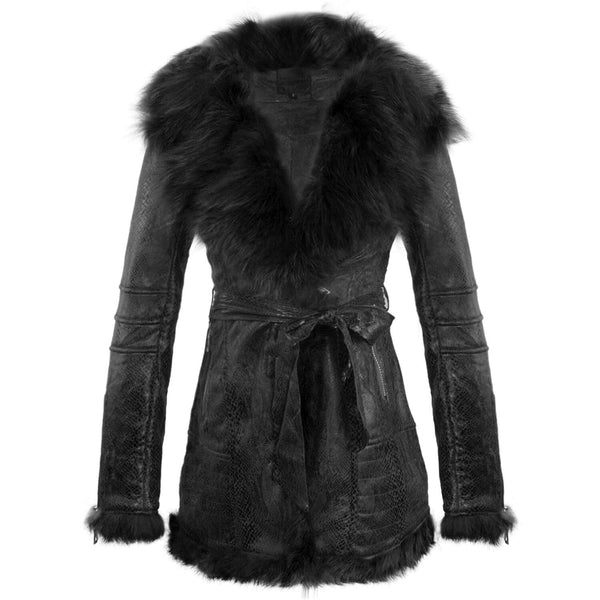 Natural Fox Fur Fleece Slim Fit Long Coat - FANCYMAKE