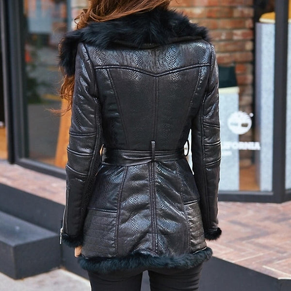 Natural Fox Fur Fleece Slim Fit Long Coat - FANCYMAKE