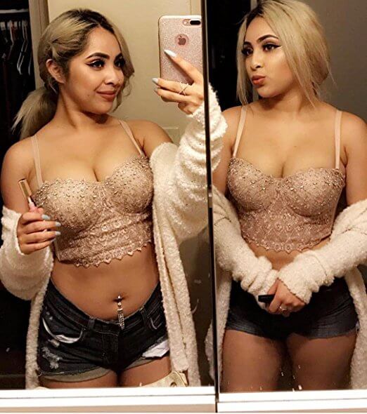 Nude Pearls Diamond Lace Crop Top Tank Tops - FANCYMAKE