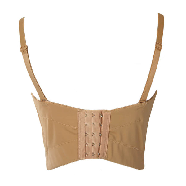 Original Design Rinestone Pearls Bustier Crop Top Khaki - FANCYMAKE