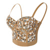 Original Design Rinestone Pearls Bustier Crop Top Khaki