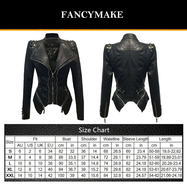 PU Leather Rivets Women's Studded Tuxedo Moto Jacket - FANCYMAKE