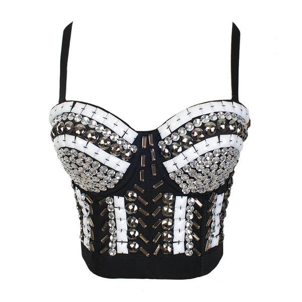 Rhinestone Bead Bustier Pearls Diamond Bralette Tops - FANCYMAKE