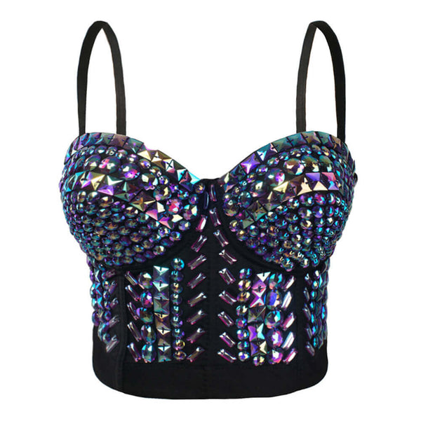 Rhinestone Pearls Diamond Push Up  Bustier Crop Top - FANCYMAKE
