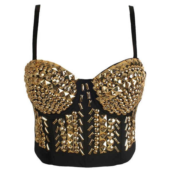 Rhinestone Pearls Night Club Party Bustier Crop Top - FANCYMAKE