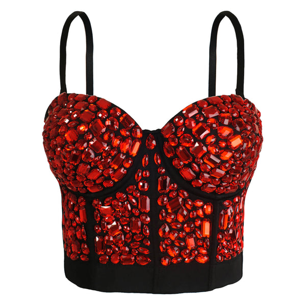 Rhinestone Pearls Night Club Party Bustier Crop Top - FANCYMAKE