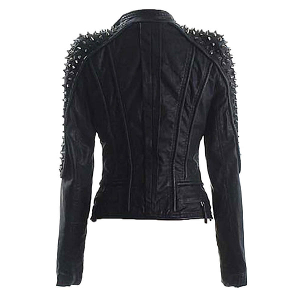 Rivets PU Leather Punk Biker Jacket - FANCYMAKE