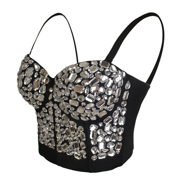Rhinestone Pearls Night Club Party Bustier Crop Top - FANCYMAKE