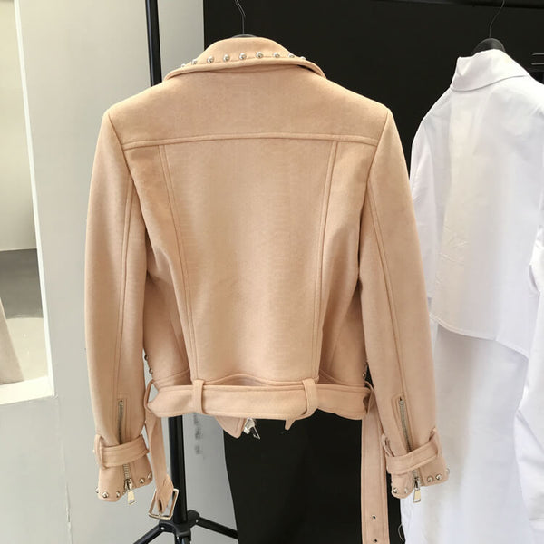 Suede Rivets Punk Motorcycle Coat Jacket - FANCYMAKE