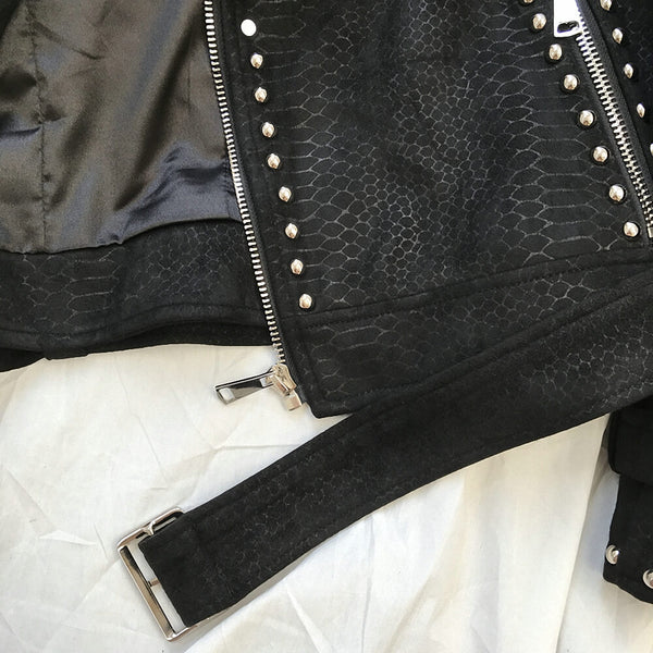 Suede Rivets Punk Motorcycle Coat Jacket - FANCYMAKE
