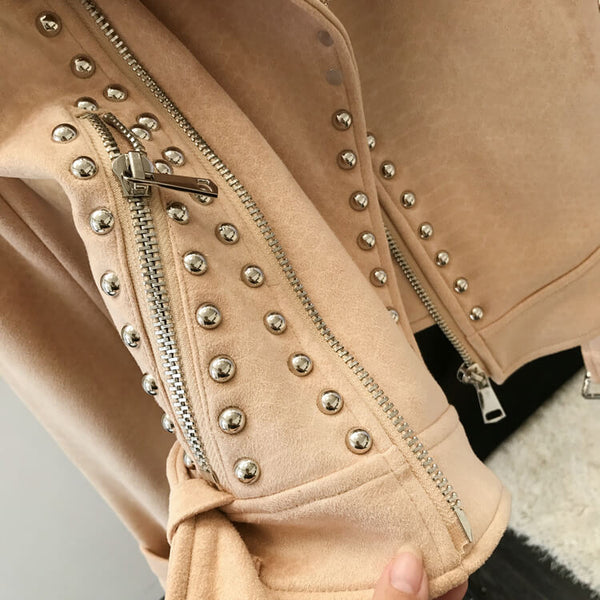 Suede Rivets Punk Motorcycle Coat Jacket - FANCYMAKE