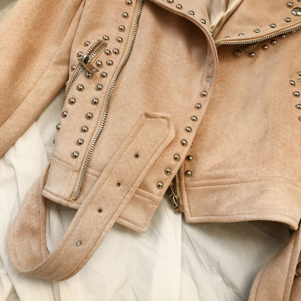 Suede Rivets Punk Motorcycle Coat Jacket - FANCYMAKE