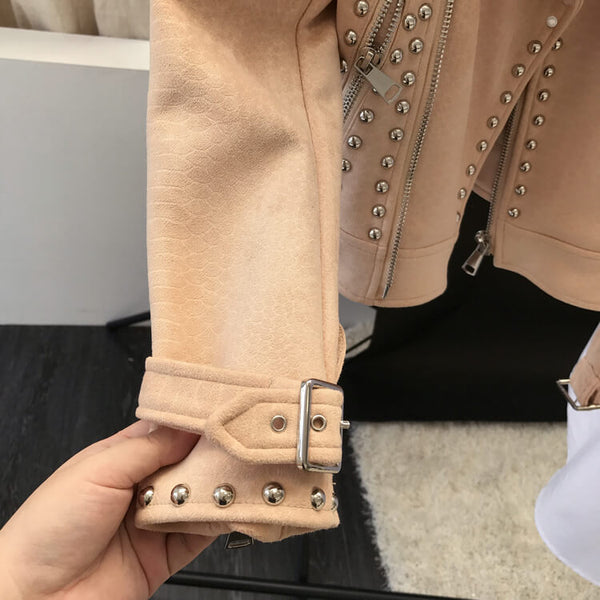 Suede Rivets Punk Motorcycle Coat Jacket - FANCYMAKE