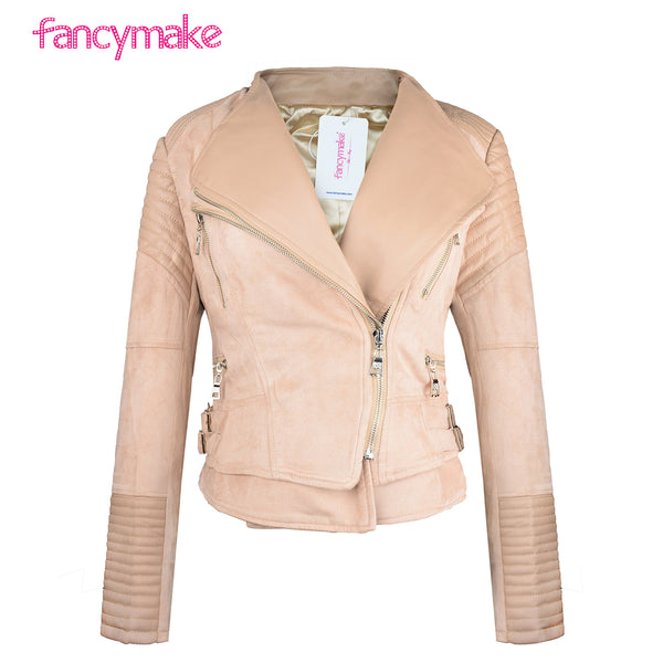 Faux Suede Leather Jacket Women Coat Moto Jackets - FANCYMAKE