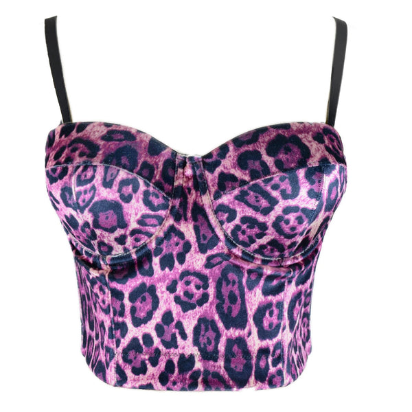Leopard Pattern Bustier Crop Top Push Up Women's Corset Top Bra Pink - FANCYMAKE